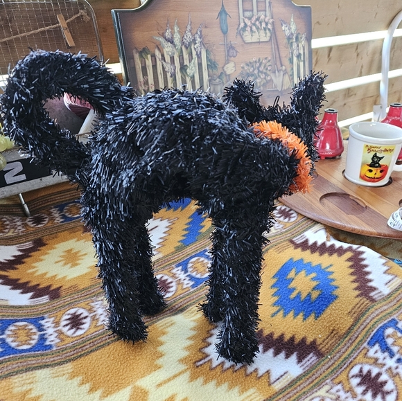 Vintage Tinsel Black Cat Halloween Decor Party Prop - Picture 4 of 4
